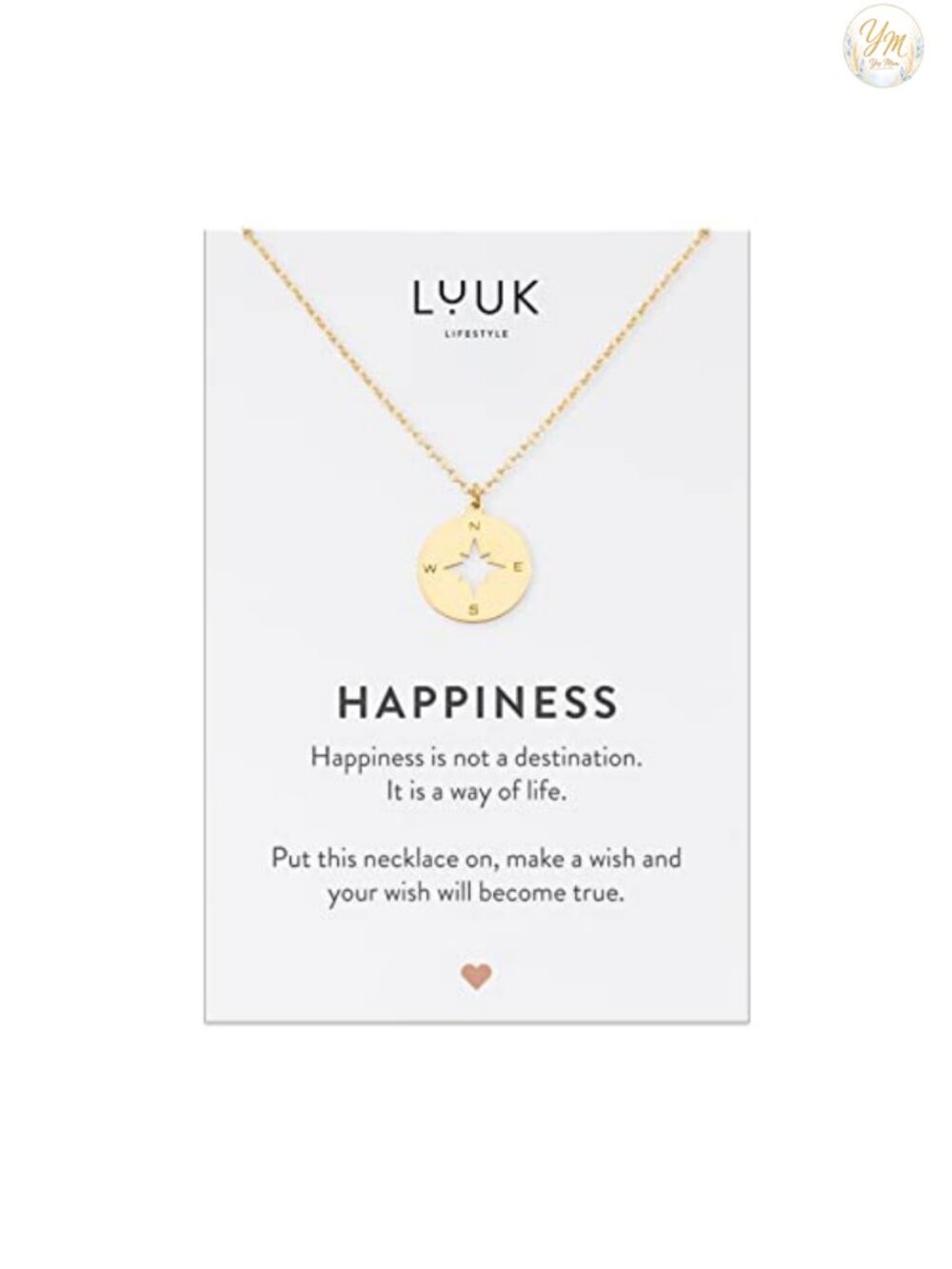 Lucky Compass Pendant Necklace Stainless Steel 20" Adjustable Chain Friendship